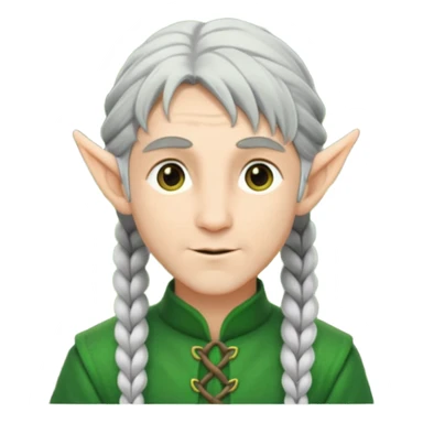 braid silver hair man elf, green cloth sticker