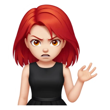 bright scarlet red hair girl angry wearing a black dress sticker
