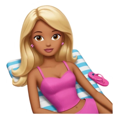 Brown skin blonde hair barbie in laying on beach  sticker