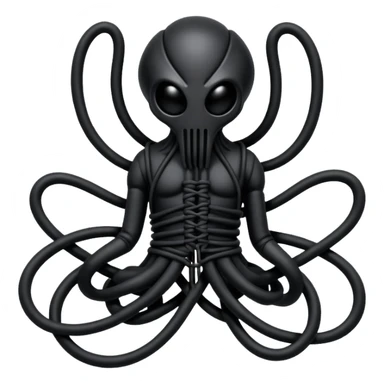 dark intertwined black wires forming an occult creature, wrapped in black rags and bondage straps, Giger-inspired sticker