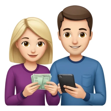 casually dressed stylish husband and wife in their 30ss avatars reviewing their finances together  sticker
