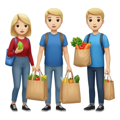 caucasian students putting groceries in bags sticker