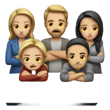 6 Caucasian people sitting around a table looking unhappy sticker