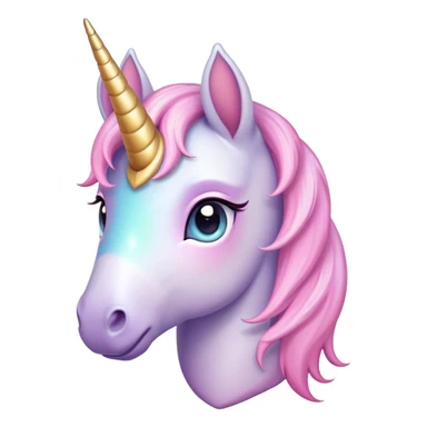 Cinematic Cute Unicorn Pony Portrait Emoji, Head tilted playfully and inquisitively, featuring a charming, diminutive form with a gentle pastel color, a delicate, sparkling horn and large, dreamy eyes full of wonder, Simplified yet irresistibly adorable features, highly detailed, glowing with a warm, magical glow, high shine, affectionate and lively, stylized with a touch of whimsical charm, soft glowing outline, capturing the essence of a mischievous yet endearing unicorn pony that seems as if it could prance out of the screen into your arms! sticker