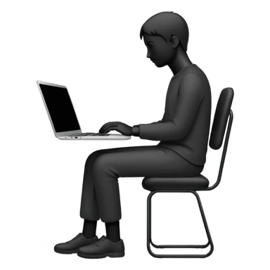 Minimalistic flat vector icon, iOS style, thin black contour on white background. Person silhouette sitting with a laptop, code brackets <> on the screen. Clean, no te sticker