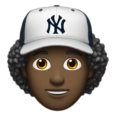 20yo black and curly hair white man with a MacBook and a yankees cap sticker