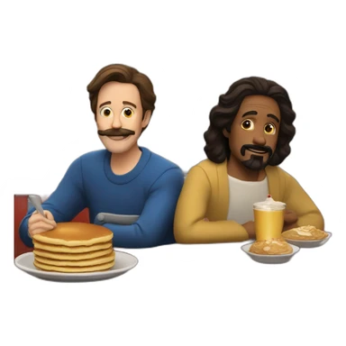 Jesus and Ted Lasso have pancakes at the diner sticker