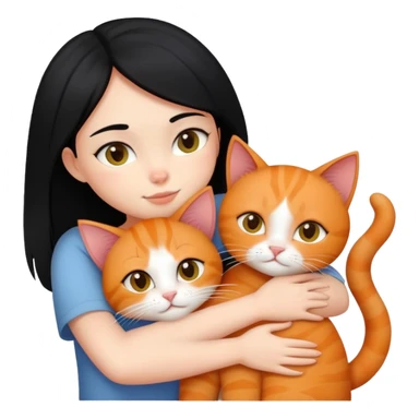 A black-haired girl hugs a ginger cat and A black cat sticker