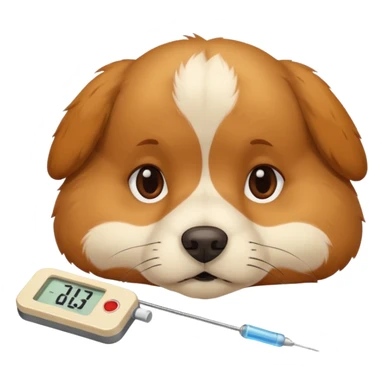 A sick dog lying down with a thermometer beside it, indicating a fever.
Cute but gentle style, warm colors, conveying concern and care. sticker