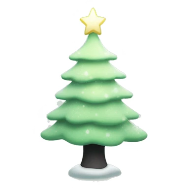 A light green Christmas tree with white twinkling lights and a white frosted snow with a black star and little pastel presence underneath ￼ sticker
