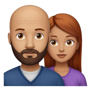Couple. A bald man with dark brown beard and a girl with light skin. She is a redhead and has dark yellow brown auburn hair. Different skincolor. She has very light skin. sticker