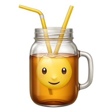 mason jar without any straws, 2d, in google emoji style, no face, simple with little shading, mason jar with ice lemon tea but no lemons and no ice visible.  sticker