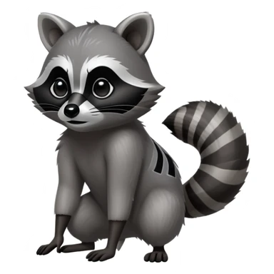 Cinematic-Raccoon-Realistic-Full-Body-Standingon all fours-Emoji – Tail flicking lazily, head tilted dramatically, thick grey fur with a signature black mask, sharp and alert ears, simplified yet realistic focused features, highly detailed, glowing with an almost sarcastic glow. sticker