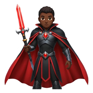 dark sci-fi villain human, black armor, long cape, glowing red energy sword, dramatic pose, 3D cartoon, mobile game icon style, clean background, no text sticker