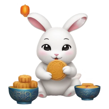 Create a cute Mid-Autumn Festival scene featuring an adorable rabbit eating a mooncake. sticker