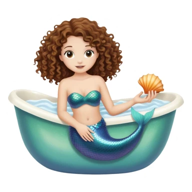Brunette tan curly hair mermaid in bathtub sticker