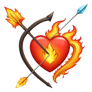 bow and arrow going through fire heart sticker
