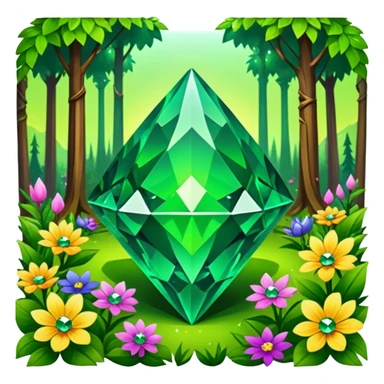 green crystals diamond with runes in forest and flowers sticker