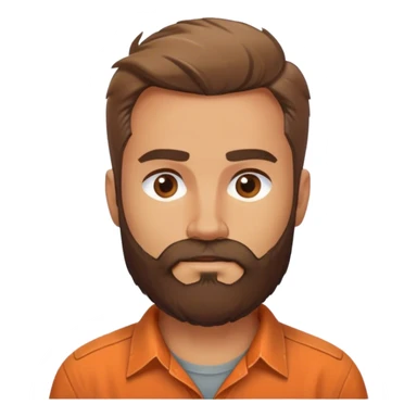 Create a rugged but friendly man (30-50 years old) with a well-groomed beard, strong build, and kind eyes. He wears a weathered orange Columbia-style shirt, exuding confidence and warmth. sticker