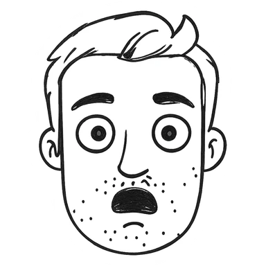 Make the beard less visible, just a hint of stubble, keep the style and background transparent in hand drawn icon style with no fill. sticker