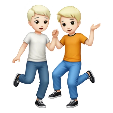two best friends boys white skin full height playing sticker