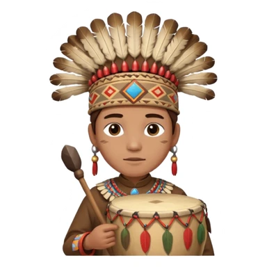 A young chief apprentice wearing a small headdress, gripping a ceremonial drum.
 sticker