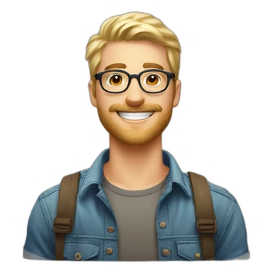 Handsome young man 25 years old short blond hair nice round glasses cool beard Light moustache funny big smile dimple on the side sticker