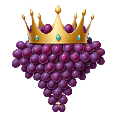 luxurious grape cluster with crown, gold accents, rich deep purple color, Grand Cru wine, emoji style sticker
