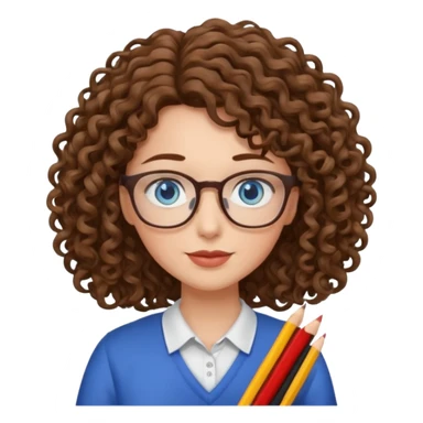 teacher blue eyes glasses curly brown hair long kind sticker
