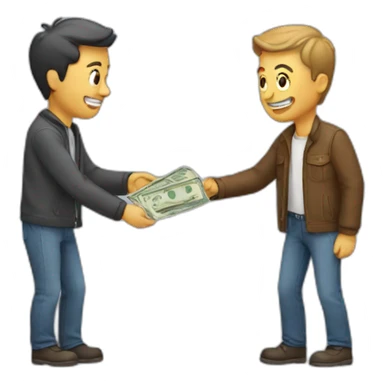 man giving money to friend sticker