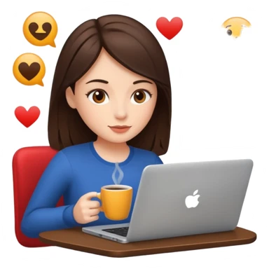 Brunette girl+laptop+coffee+ social media  sticker