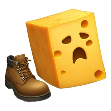 A block cheddar cheese being kicked in with a heavy steel toe boot sticker