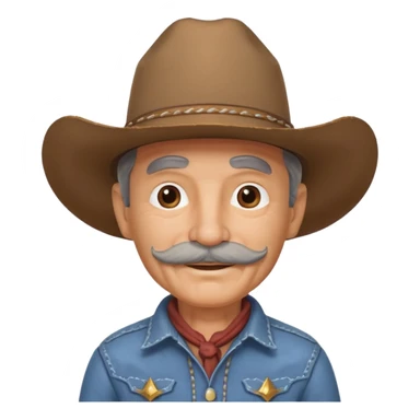 cute old cowboy portrait, head and shoulders only, cowboy hat, grey mustache, wrinkles, warm smile, western outfit, 3D cartoon, mobile game icon style, clean background, no text, no watermark
 sticker