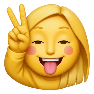 emoji one eye closed, tongue is shown, peace hand sign sticker