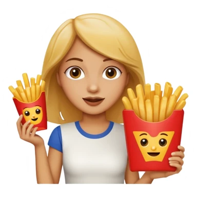lean female holding fries on one hand and eating pizza on the other hand sticker