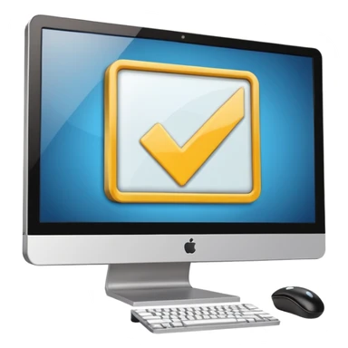 computer monitor with a check mark sticker