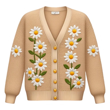 beige crocheted cardigan embroidered with small daisies sticker