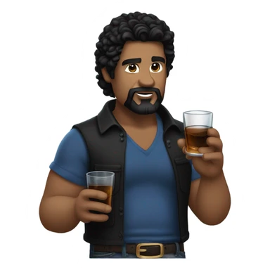 julian trailer park boys (bulky man with white skin, with longer black hair, a black goatee, a black shirt, blue jeans, blue eyes, and a shot glass of whiskey) sticker