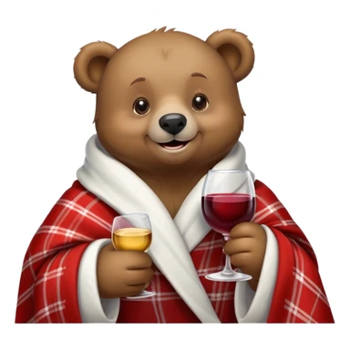 a Christmas teddy happy bear wrapped in a blanket with glass wine sticker