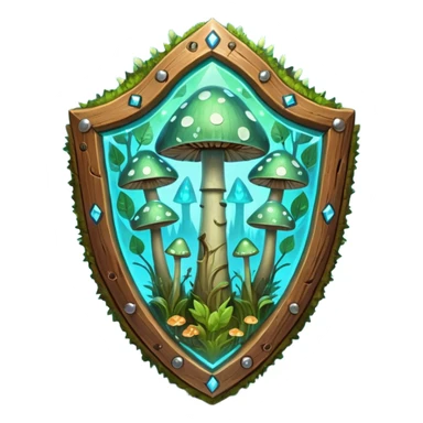magical mushroom shield object icon, shield crafted from mushroom bark, glowing spores, fantasy forest design, soft green-blue aura, 3D cartoon, mobile game icon style, centered, clean background, no text, no watermark
 
 sticker