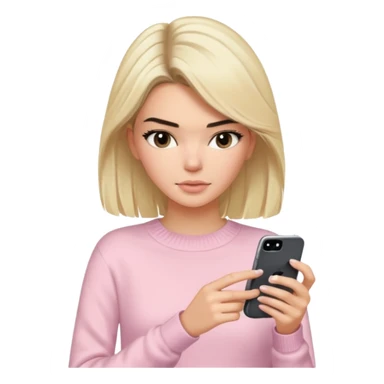 Kendall Jenner with blonde hair and a light pink sweater typing in a iphone sticker