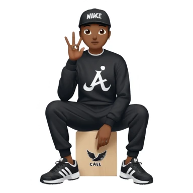 Crea Un Emoji De Cuerpo Completo Que Sea Hombre Con Corte Alucin Que Tenga Gorra Nike, Suéter Negro Que Tenga La Letras LA El La Parte Del Corazón, Zapatos Adidas Con Una Palomita✅, Pantalón Ancho O Bellaco Con Unos Diseños De Palomas Blancas Y Asiendo Una Pose Con Su Mano Que Sea Está 🤙🏽. sticker