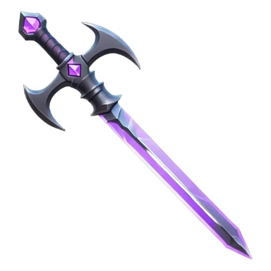 A Discord emoji of a sharpened obsidian blade with a glowing purple rune on the hilt. High-end fantasy style, sleek, metallic black, white background. sticker