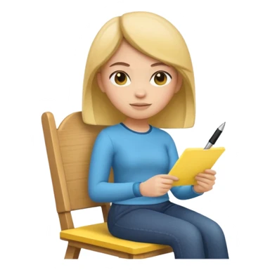 Memoji girl sitting on a chair writing on a sticky note sticker