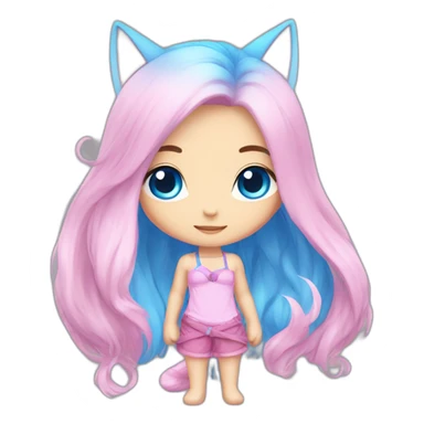 a cute chibi catgirl with blue eyes and long hair. hair on the left side is blue and went into pink. hair on the right side is pink and went into blue sticker