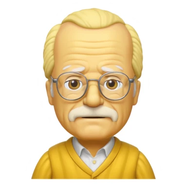 A 3D cartoon close-up of Grandpa Abe Simpson from The Simpsons, rendered in Memoji-style with bald yellow head, white tufts of hair on the sides, wrinkled face, glasses, and warm lighting. Match the Simpsons family color tone and style, yellow dress. sticker