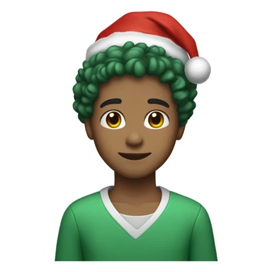 Unisex person light skin short curly dark green hair in a red Santa hat  sticker