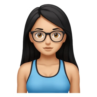 girl with long black hair, brown eyes, medium size breasts, wearing glasses and working out in the gym sticker