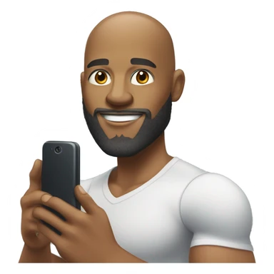  illustration of a physically fit muscular bald head light skin complexion African American man with a beard taking a selfie with a smartphone  sticker