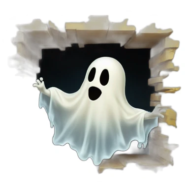 ghost stuck halfway in a wall ejecting a spray of yellowish white milky substance from lower torso in all directions sticker